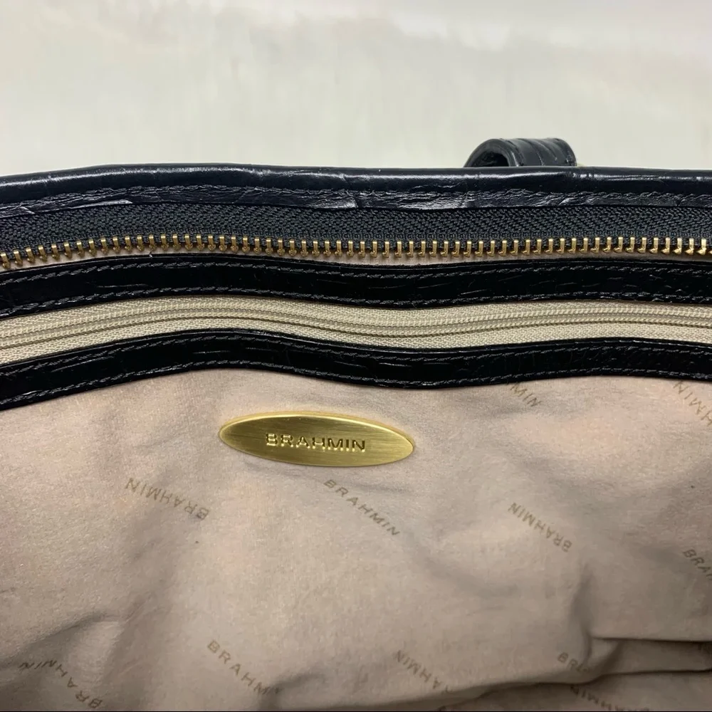 Brahmin Mini Asher Melbourne Embossed Leather Satchel Black - Picture 8 of 12